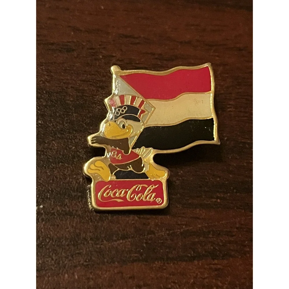 Vintage 1984 Los Angeles‎ Olympics Coca Cola Sam Eagle Yemen Flag Lapel Pin